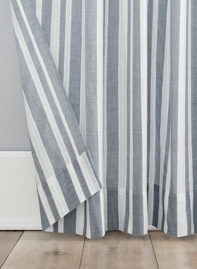 Archaeo Stonewashed Stripe Cotton Back Tab Curtain, 50" x 96", Blue - Image 3